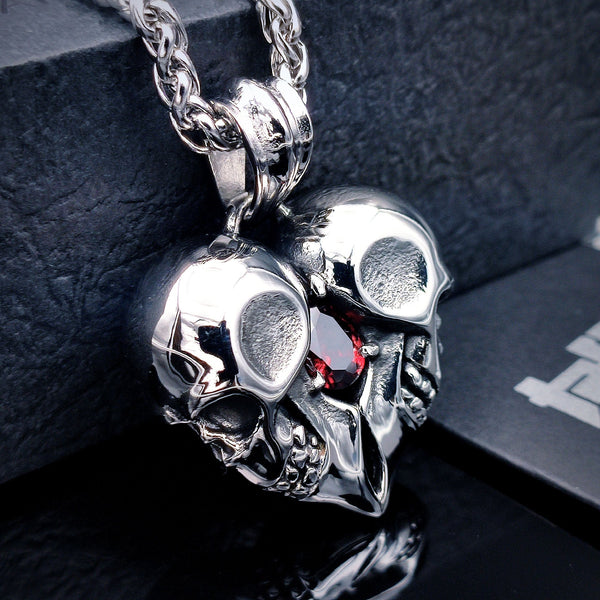 [1013] No Tarnishing Stainless Steel Heart Shape Skull Necklace Pendant With Chain - Taffu Craft Studio