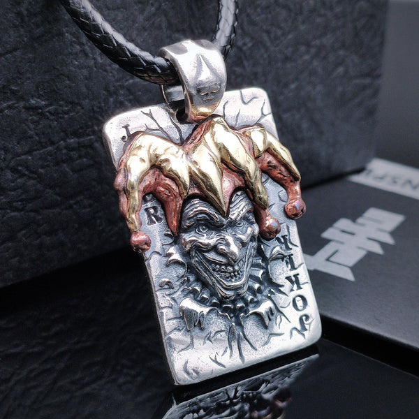 [1015] Retro Design Craft Hand Made S925 Silver Joker Pendant with Chain - Taffu Craft Studio