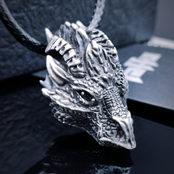 [1029] No Tarnishing Craft Pure Tin Dragon's Head Pendant Necklace - Taffu Craft Studio