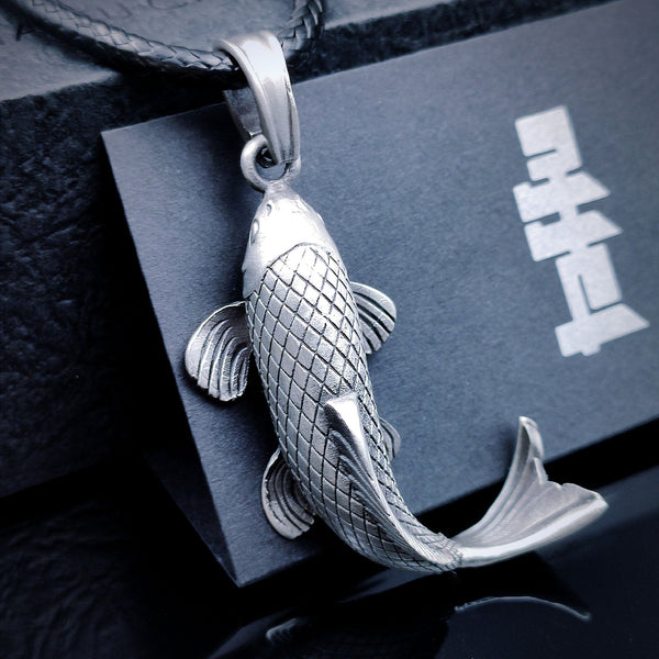 [1035] No Tarnishing Craft Pure Tin Classical Lucky Koi Pendant Necklace - Taffu Craft Studio