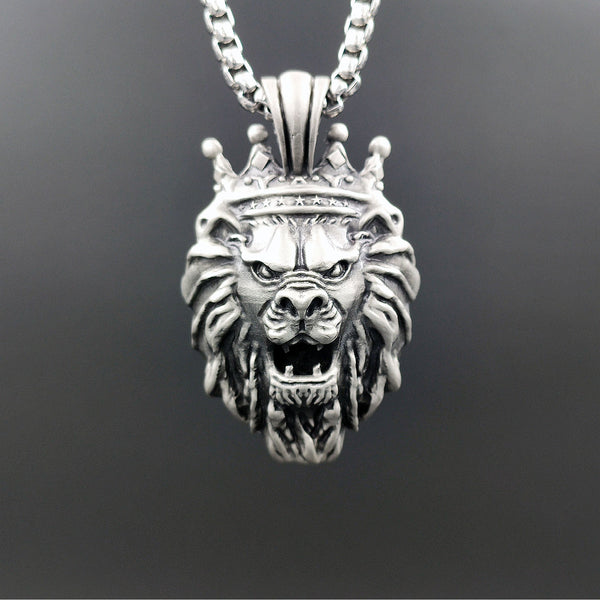 [1047] No Tarnishing Craft Made Pure Tin Lion King Pendant Necklace - Taffu Craft Studio
