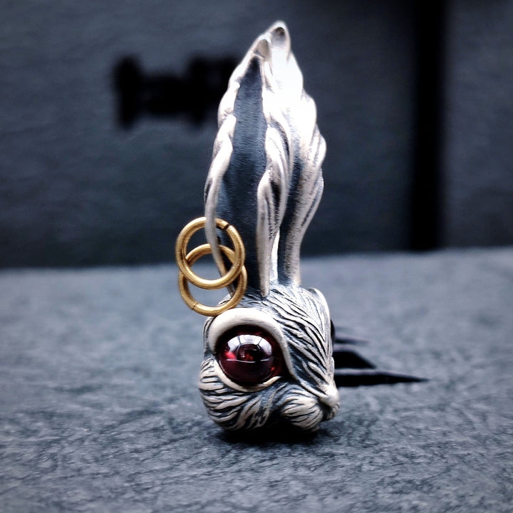 [1064] Sterling Silver Craft Hand Made Retro Design Silver Bunny Pendant - Taffu Craft Studio