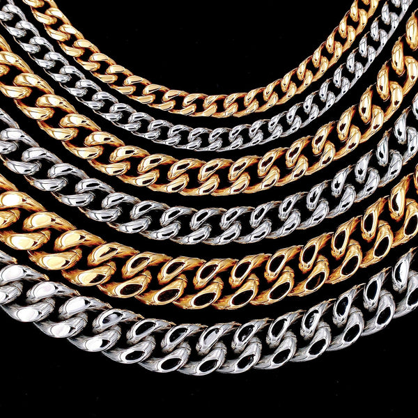 [1073] Four Sides Cutting Bright Polishing No Tarnishing Stainless Steel Dense Cuban Link Necklace - Taffu Craft Studio