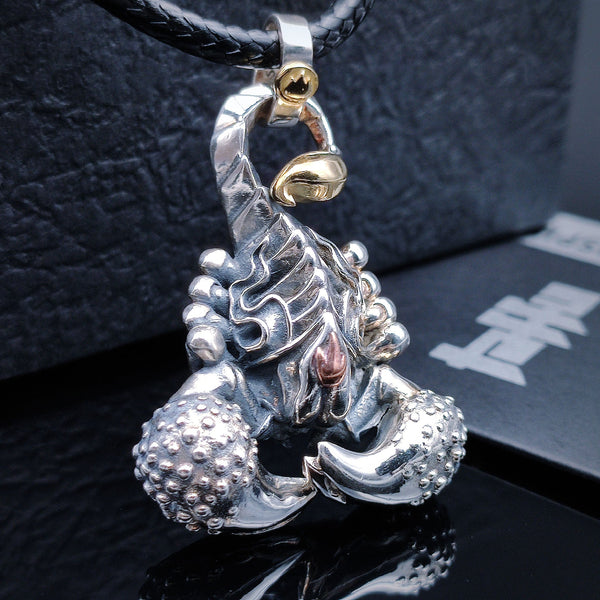 [1088] Retro Style Sterling Silver S925 Flame Scorpion Pendant Necklace - Taffu Craft Studio