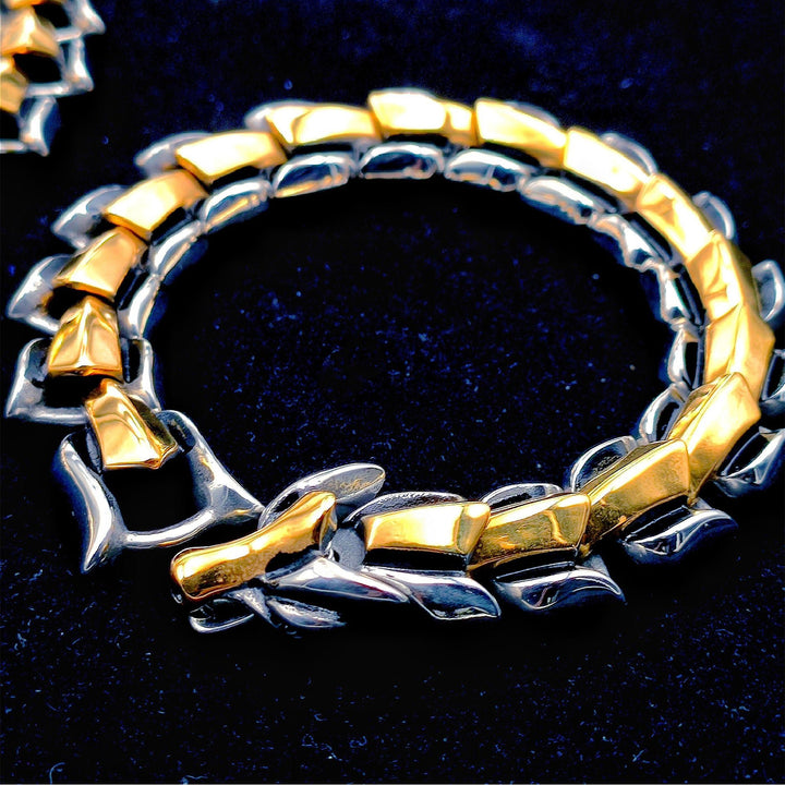 [1091] Hand Made Stainless Steel Retro Dragon Scale Chain Semi-gold - Taffu Craft Studio