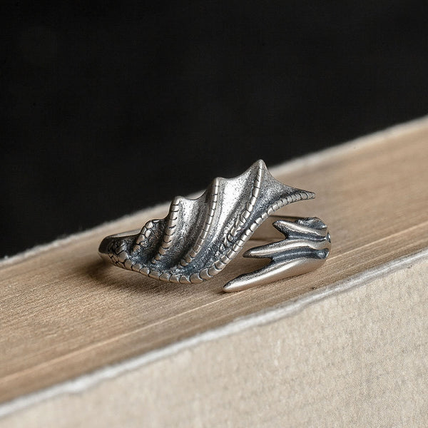 [3001] Sterling Silver Unique Design Dragons Wing Ring - Taffu Craft Studio